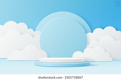 Podio azul con nubes