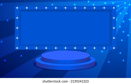 blue podium with spotlight in the blue studio room