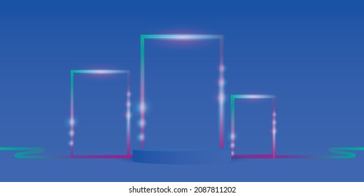 Estadio de podio azul con fondo de diseño de luz de neón