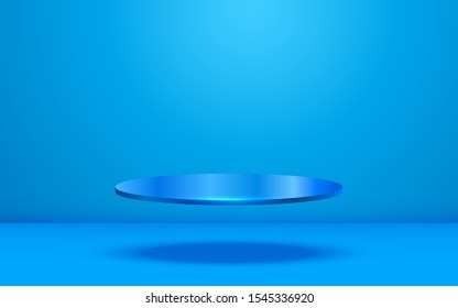 blue podium in the blue studio