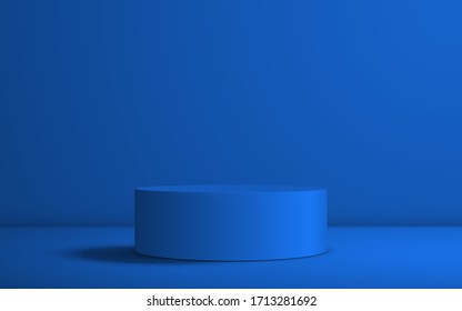 blue podium in the blue studio room