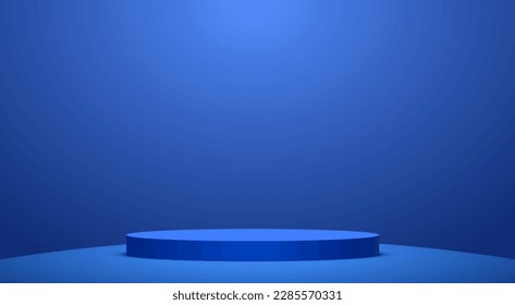 blue podium in the blue studio room	