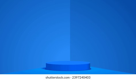 blaues Podium im blauen Studioraum	