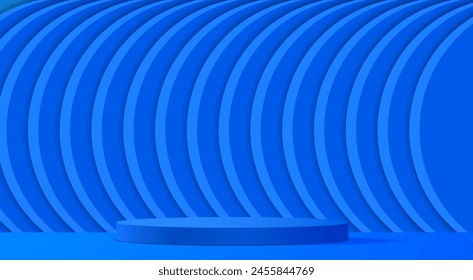 blue podium in the blue studio room	