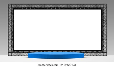 blue podium with white screen blackground in the white room