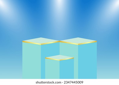 Fondo azul poduim, escaparate de escenario, pantalla de producto para mostrar productos de maquillaje. ilustración vectorial