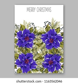 Blue Poinsettia Christmas party invitation flyer winter floral vector background bridal shower baby shower christening baptism birthday card anniversary poinsettia winter holiday wreath