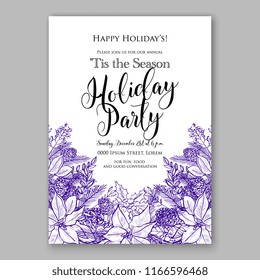 Blue Poinsettia Christmas Party invitation or winter floral vector illustration background for holiday greeting card christmas dinner invitation template Fir red poinsettia flower pine branch xmas