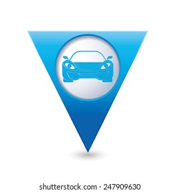 Blue pointer with car icon. Vector illustration