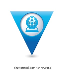 Blue pointer with web camera icon. Vector illustration