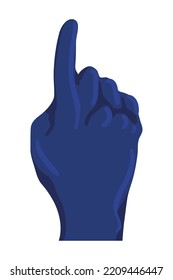 mano señaladora azul sobre blanco