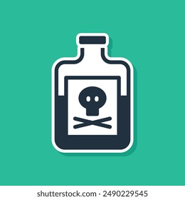 Blue Poison in bottle icon isolated on green background. Bottle of poison or poisonous chemical toxin.  Vector