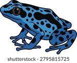 Blue poison dart frog vector illustration isolated on light background. Colorful tropical amphibian cartoon design in EPS format.