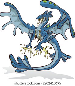 Blue Poison Water Dragon Monster Beast Color Vector Illustration