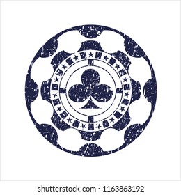 Blue poker clover icon inside distressed rubber stamp