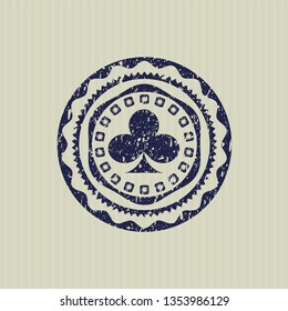 Blue poker clover icon inside rubber stamp