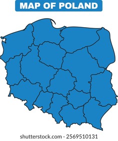 Blue Poland country map border outline vector