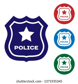 Blue Police badge icon isolated on white background. Sheriff badge sign. Set color icon in circle buttons. Vector Illustration