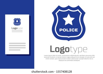 Blue Police badge icon isolated on white background. Sheriff badge sign. Logo design template element. Vector Illustration