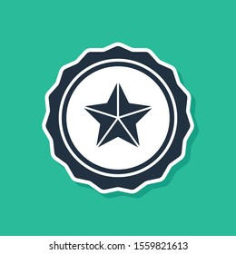 Blue Police badge icon isolated on green background. Sheriff badge sign.  Vector Illustration