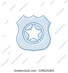 Blue Police badge line icon isolated on white background. Sheriff badge sign. Vector Illustration