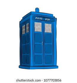 the blue police box contour drawing in pencil