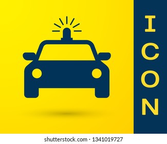Blue Police car and police flasher icon isolated on yellow background. Emergency flashing siren. Vector Illustration