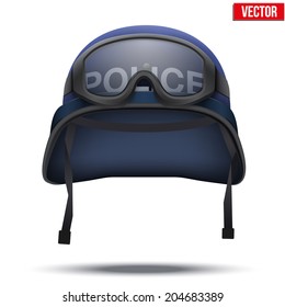 Blue Police helmets and mask Vector Illustration. Army symbol of defense. Isolated on white background.