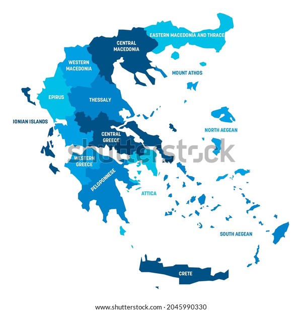 Blue Political Map Greece Administrative Divisions Stock Vector ...