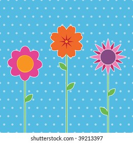 blue polka dot background with flowers