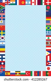 blue polka dot background with world flags frame