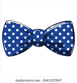 Blue polka dot bow tie, silk glossy finish vector. Ideal for menswear, elegance, and stylish event themes.