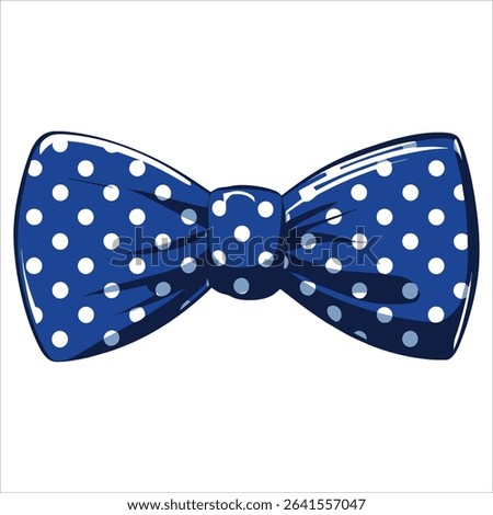 Blue polka dot bow tie, silk glossy finish vector. Ideal for menswear, elegance, and stylish event themes.