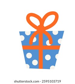 Blue Polka Dot Gift Box with Orange Bow.
