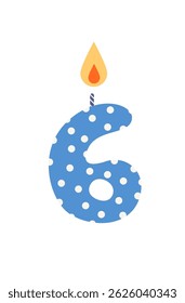 Blue Polka Dot Number 6 Candle Illustration, Festive Design