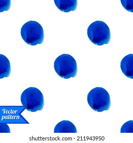 Blue polka dot seamless pattern. Watercolor pattern for web, print, wallpaper, home decor, textile, wrapping paper, fabric, invitation backgrounds.