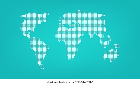 Blue polka dot world map, vector.