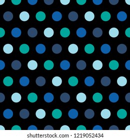 Blue Polka Dots seamless background pattern on black background
