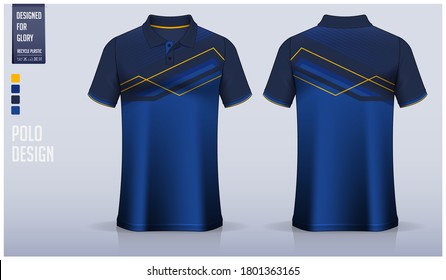 Blue Polo shirt mockup template design for soccer jersey, football kit, sportswear. Sport uniform in front view, back view. T-shirt mock with fabric pattern. Polo Mockup Vector Illustration