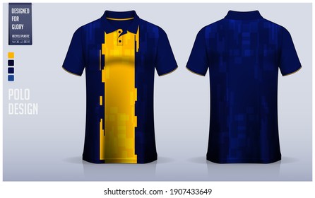 Blue Polo shirt mockup template design for soccer jersey, football kit, sportswear. Sport uniform in front view, back view. T-shirt mock with fabric pattern. Polo Mockup Vector Illustration