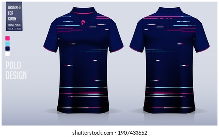 Blue Polo shirt mockup template design for soccer jersey, football kit, sportswear. Sport uniform in front view, back view. T-shirt mock with fabric pattern. Polo Mockup Vector Illustration