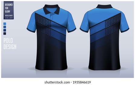 Blue Polo shirt mockup template design for soccer jersey, football kit, sportswear. Sport uniform in front view, back view. T-shirt mockup with fabric pattern. Shirt Mockup Vector Illustration