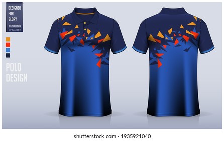 Diseño de la plantilla de maqueta de la camisa azul del Polo para la camiseta de fútbol, el kit de fútbol, ropa deportiva. Uniforme deportivo en primera vista, retrovista. Camiseta de burla con patrón de tela. Ilustración del vector de camiseta de enmascaramiento