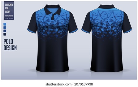 Blue-Polo-Shirt Mock up Template Design für Fußball Jersey, Fußball-Kit, Sportbekleidung. Sporteinheitlich in der Vorderansicht, Rückansicht. T-Shirt mit Stoffmuster bespitzelt. Shirt Mock up Vector Illustration