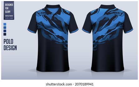 Blue Polo shirt mockup template design for soccer jersey, football kit, sportswear. Sport uniform in front view, back view. T-shirt mockup with fabric pattern. Shirt Mockup Vector Illustration