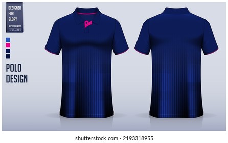 Blue Polo shirt mockup template design for soccer jersey, football kit, golf, tennis, sportswear. Sport uniform in front view, back view. T-shirt mockup and fabric pattern. Sport shirt Mockup Vector.