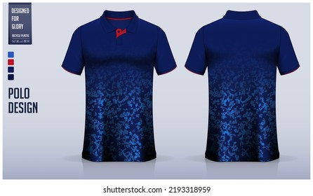 Blue Polo shirt mockup template design for soccer jersey, football kit, golf, tennis, sportswear. Sport uniform in front view, back view. T-shirt mockup and fabric pattern. Sport shirt Mockup Vector.