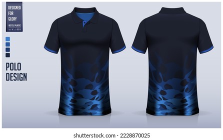 Diseño de maquetas de maquillaje de polo azul para camiseta de fútbol, equipo de fútbol, golf, tenis, ropa deportiva. Diseño abstracto de patrones. Uniforme deportivo en primera vista, retrovista. Ilustración vectorial.