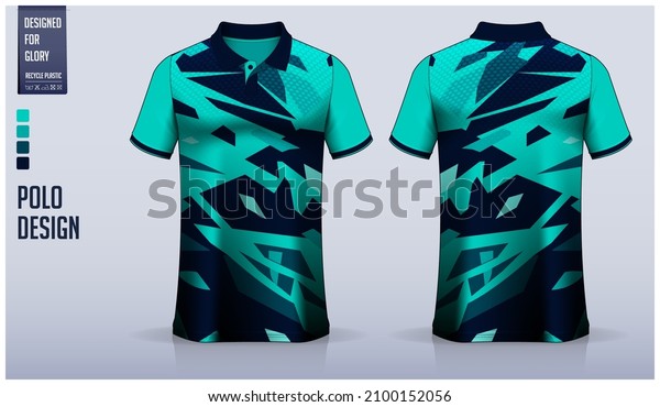 Blue Polo shirt mockup template design for soccer\
jersey, football kit, golf, tennis, sportswear. Sport uniform in\
front view, back view. T-shirt mockup with fabric pattern. Shirt\
Mockup Vector.