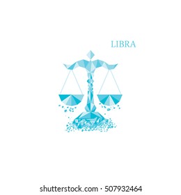 Blue poly zodiac sign. Libra in triangle style. Wind zodiac sign